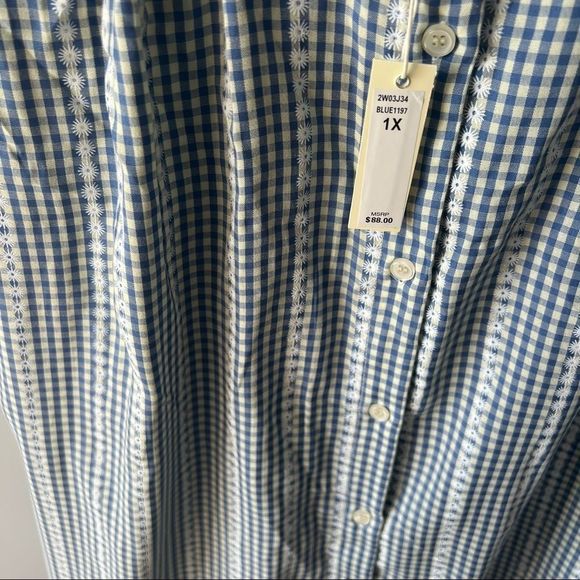 NWT Max studio women's embroided top,button down, gingham print,white, boho - Picture 11 of 14